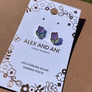 Alex & Ani silver post earrings, NWT, Purple Tulips!!!